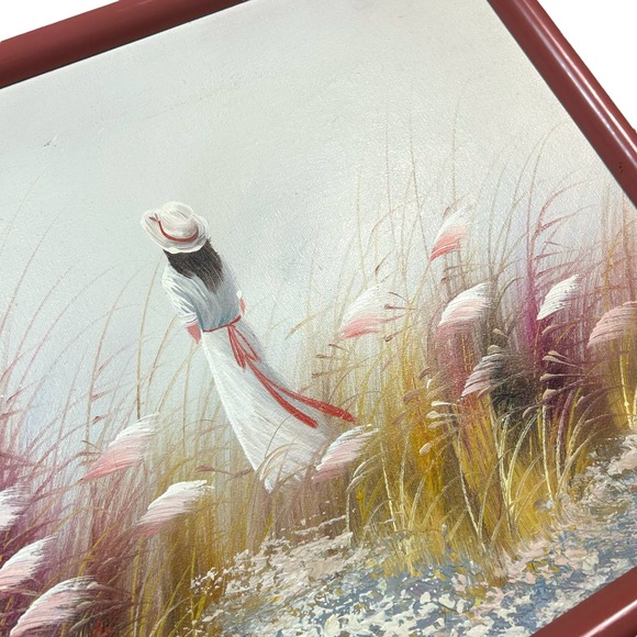 Vintage Original Framed Painting Girl Looking at the Sea Canvas 24x10 - Picture 2 of 10